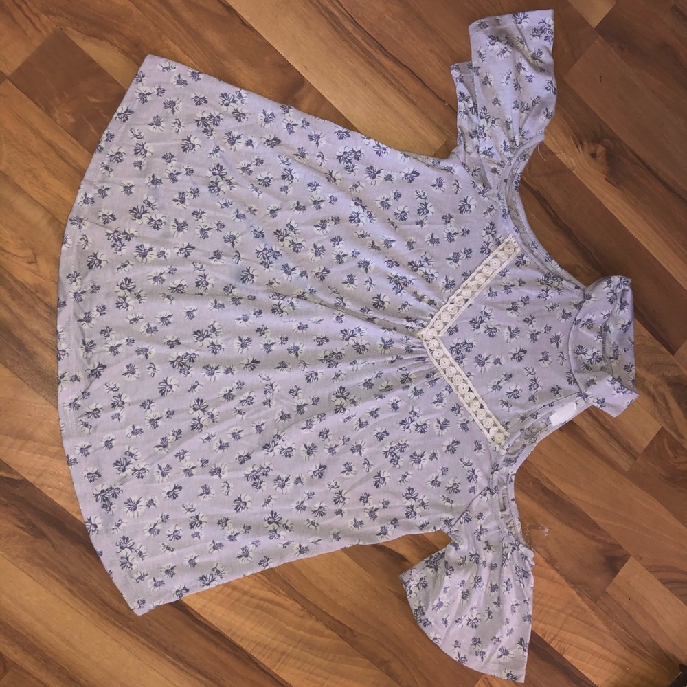 High neck, off the shoulder purple shirt